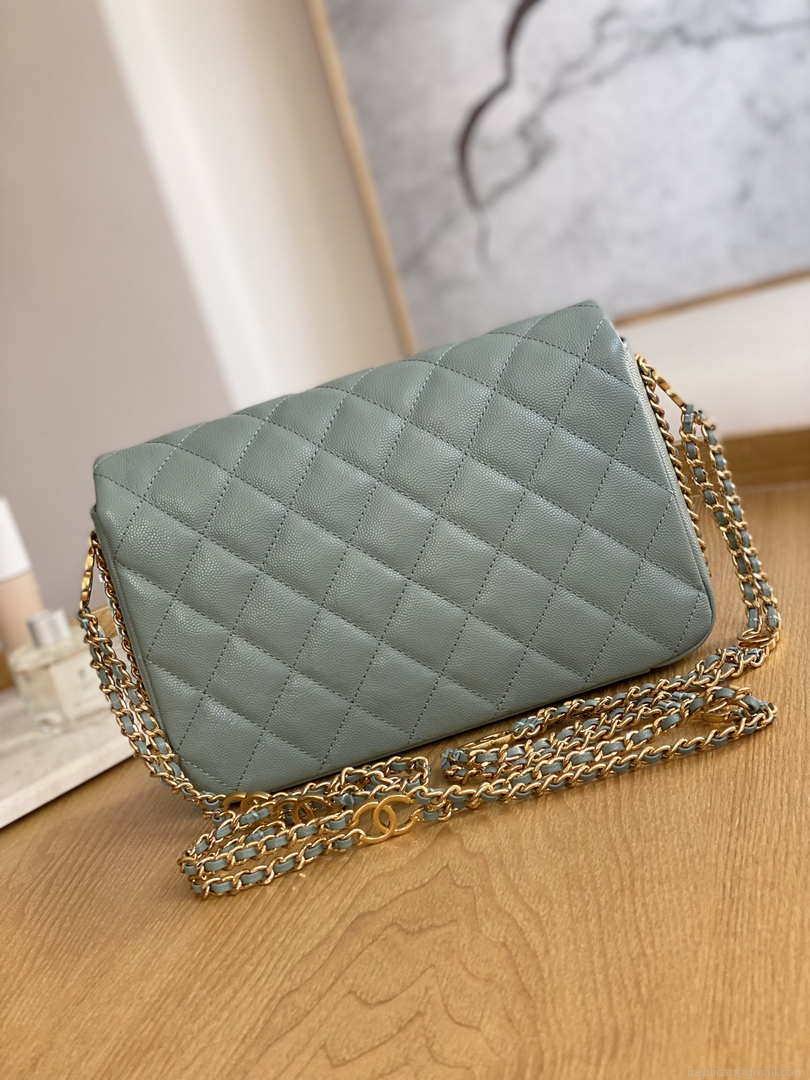 Chanel AS3777 Flap Bag Grained Calfskin & Gold-Tone Metal Light Green