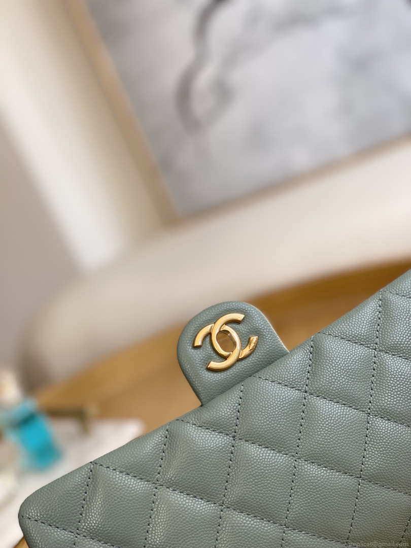 Chanel AS3777 Flap Bag Grained Calfskin & Gold-Tone Metal Light Green