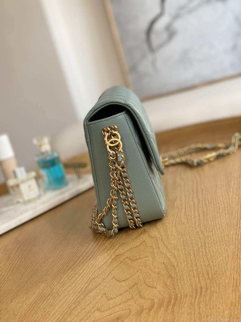Chanel AS3777 Flap Bag Grained Calfskin & Gold-Tone Metal Light Green