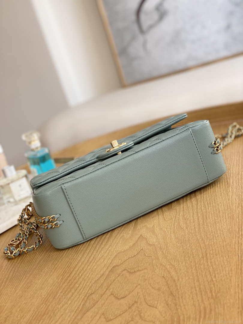 Chanel AS3777 Flap Bag Grained Calfskin & Gold-Tone Metal Light Green