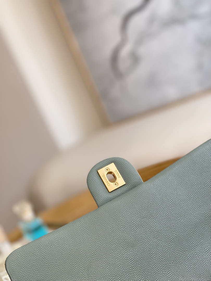 Chanel AS3777 Flap Bag Grained Calfskin & Gold-Tone Metal Light Green