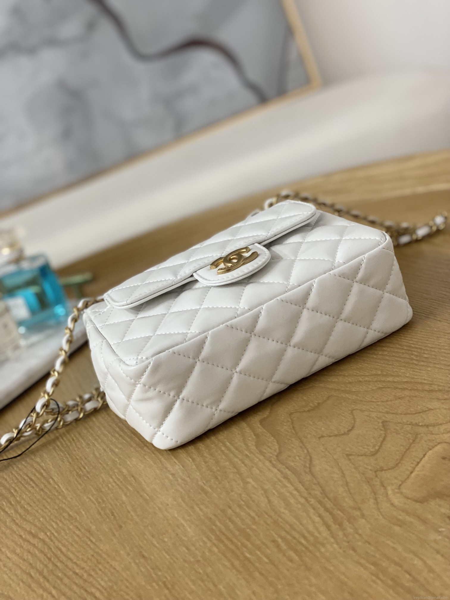 Chanel AS3710 Small Hobo Handbag Shiny Crumpled Calfskin & Gold-Tone Metal White
