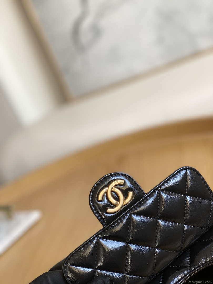 Chanel AS3710 Small Hobo Handbag Shiny Crumpled Calfskin & Gold-Tone Metal Black