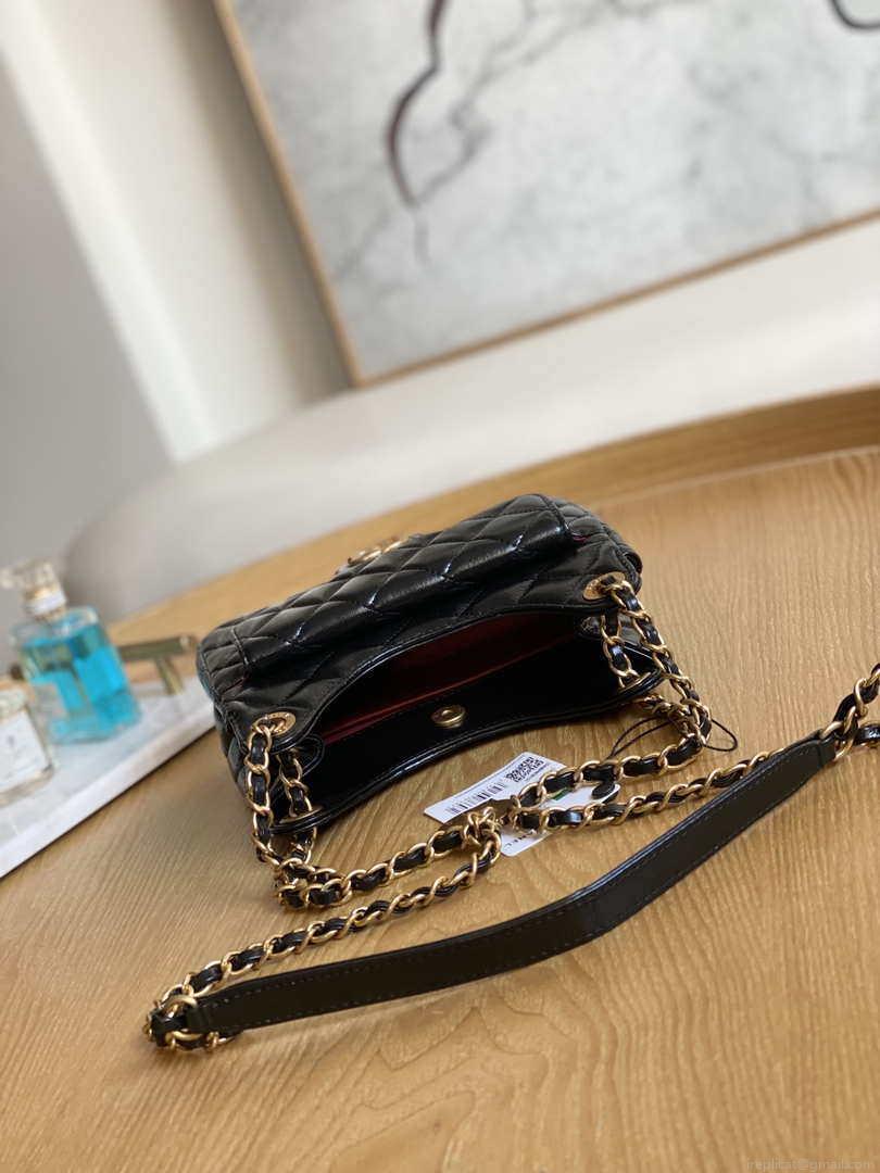 Chanel AS3710 Small Hobo Handbag Shiny Crumpled Calfskin & Gold-Tone Metal Black
