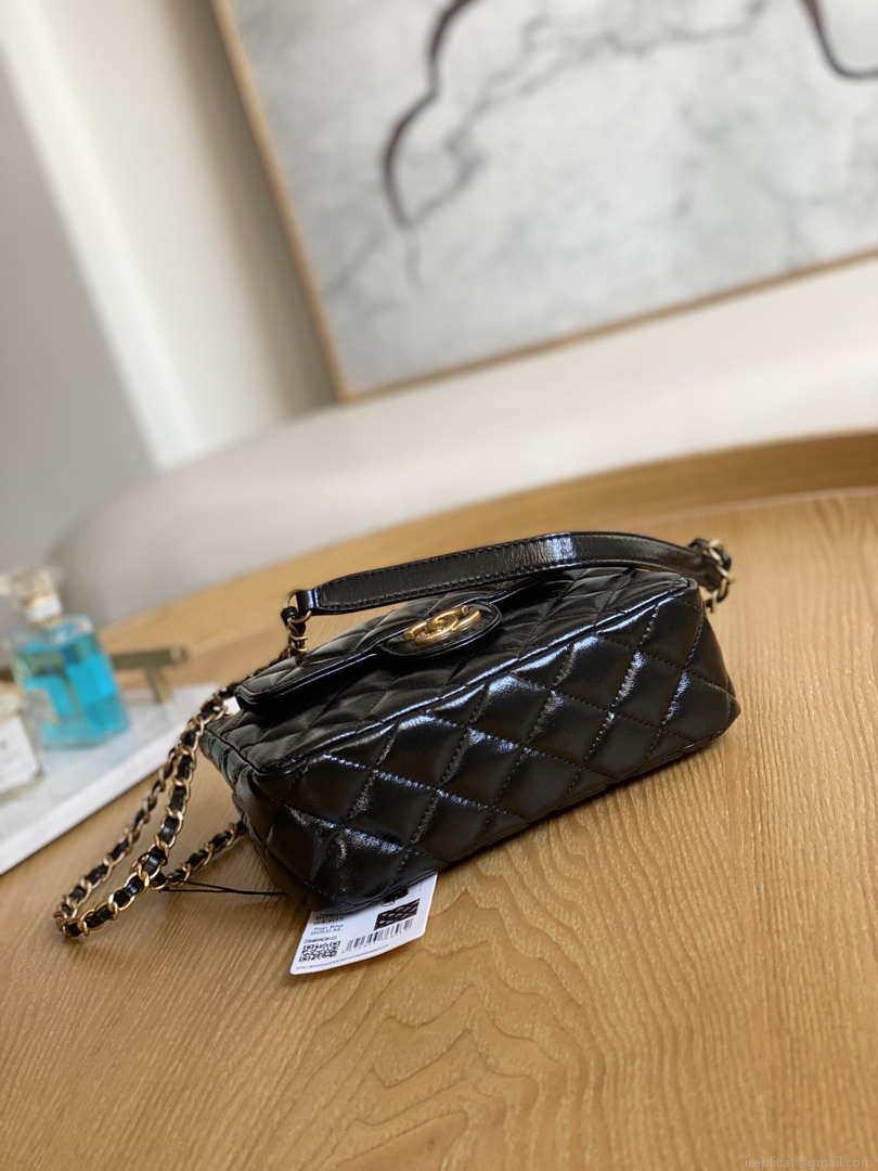 Chanel AS3710 Small Hobo Handbag Shiny Crumpled Calfskin & Gold-Tone Metal Black