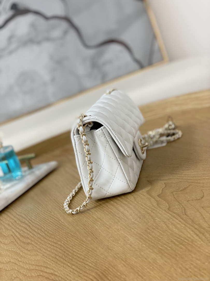 Chanel A01113 Flap Handbag Classic Bag White Lambskin Gold With Ball