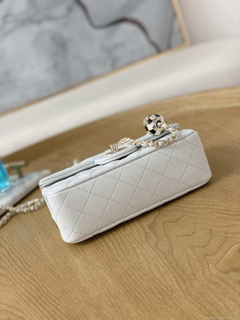 Chanel A01113 Flap Handbag Classic Bag White Lambskin Gold With Ball