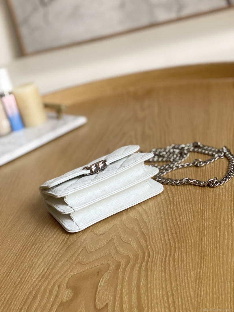 Chanel A81197 Mini Flap Calfskin Enamel & Silver-Tone Metal White