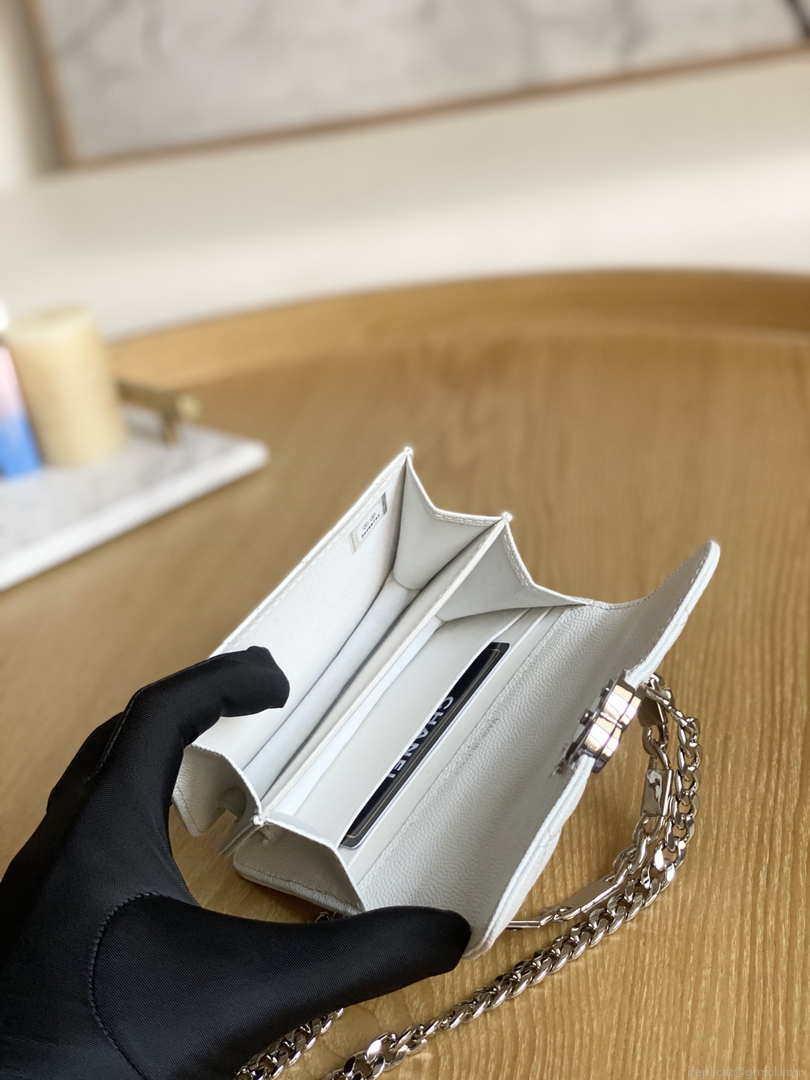 Chanel A81197 Mini Flap Calfskin Enamel & Silver-Tone Metal White