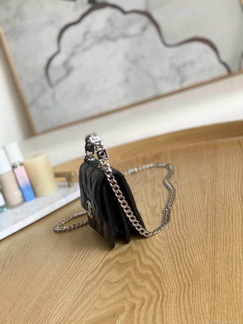 Chanel A81197 Mini Flap Calfskin Enamel & Silver-Tone Metal Black