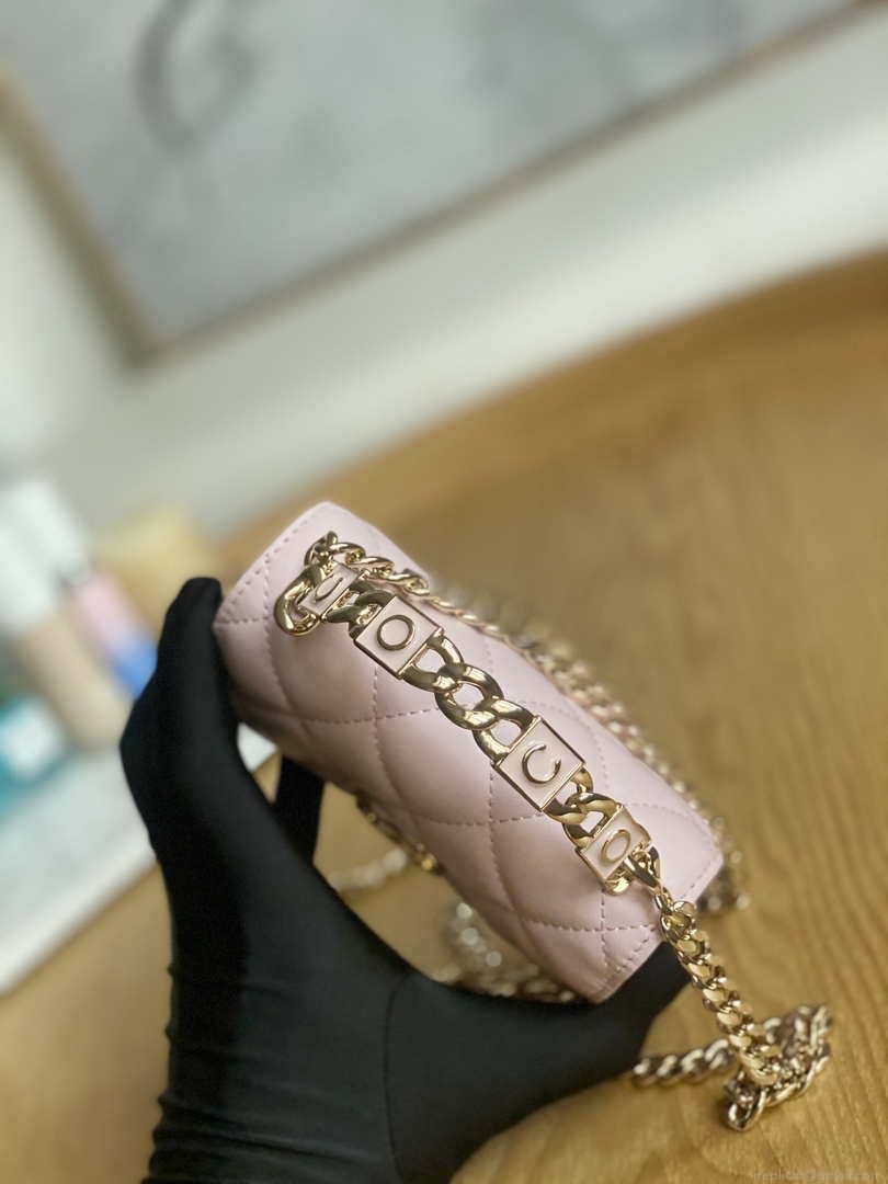 Chanel A81197 Mini Flap Lambskin Enamel & Gold-Tone Metal Pink