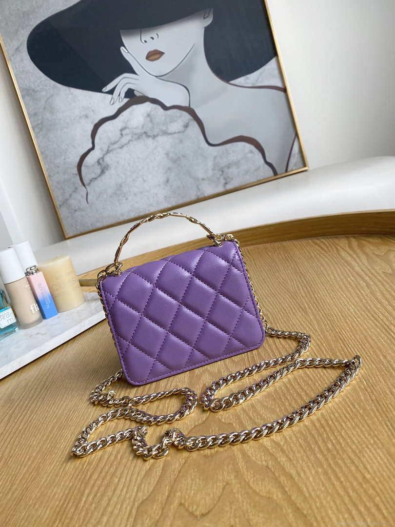 Chanel A81197 Mini Flap Lambskin Enamel & Gold-Tone Metal Purple