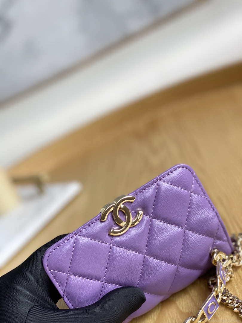 Chanel A81197 Mini Flap Lambskin Enamel & Gold-Tone Metal Purple