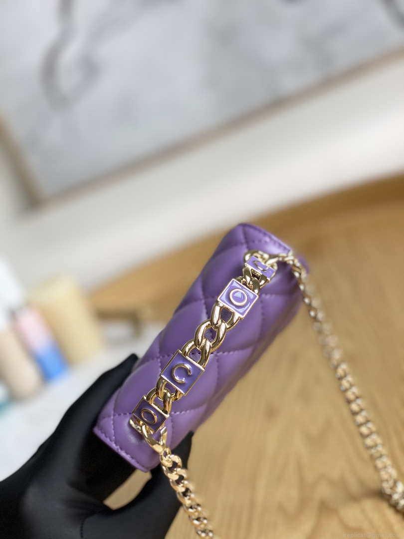 Chanel A81197 Mini Flap Lambskin Enamel & Gold-Tone Metal Purple
