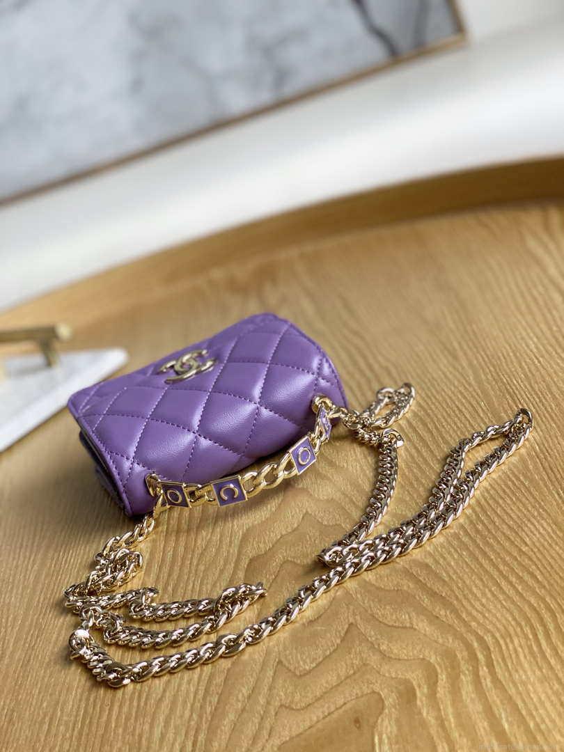 Chanel A81197 Mini Flap Lambskin Enamel & Gold-Tone Metal Purple