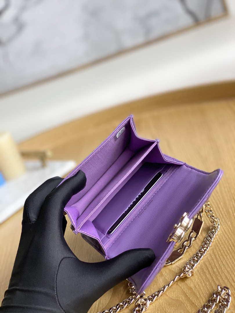 Chanel A81197 Mini Flap Lambskin Enamel & Gold-Tone Metal Purple