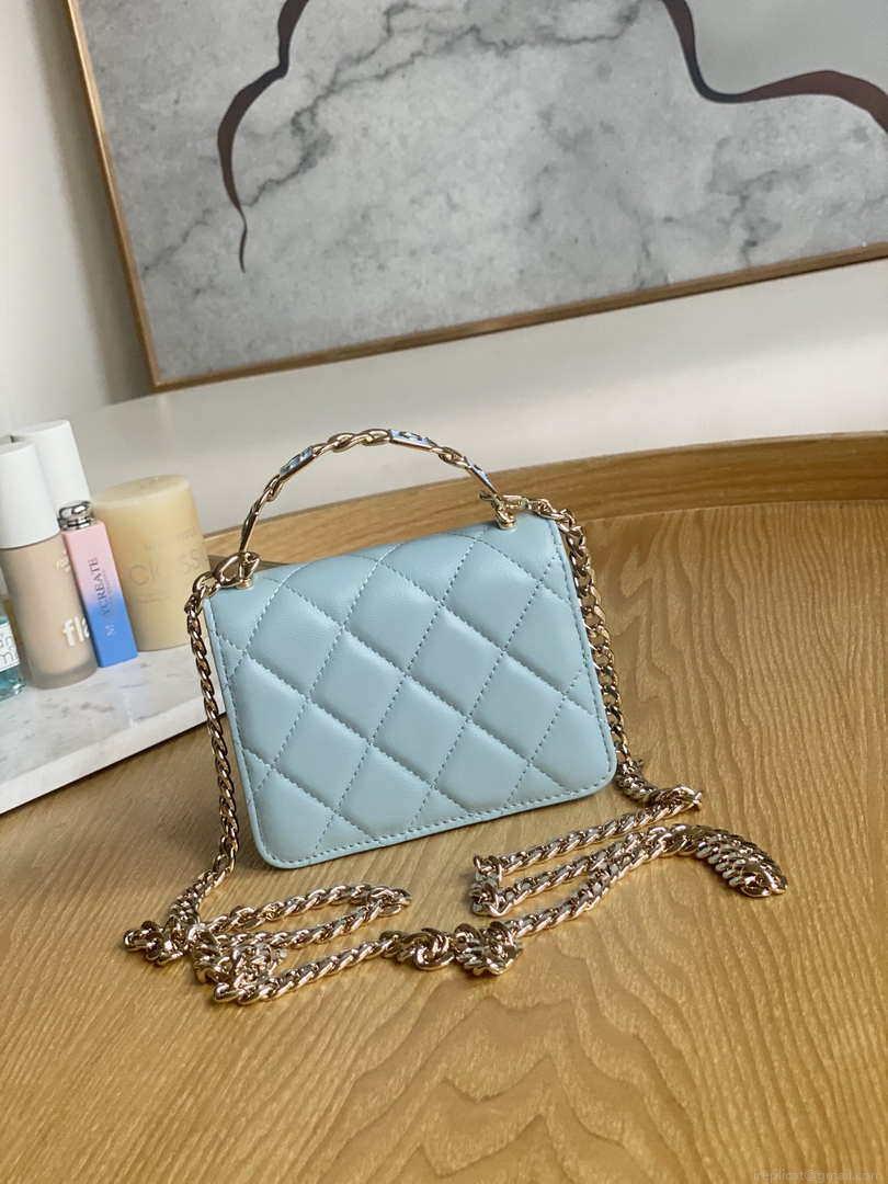 Chanel A81197 Mini Flap Lambskin Enamel & Gold-Tone Metal Light Blue