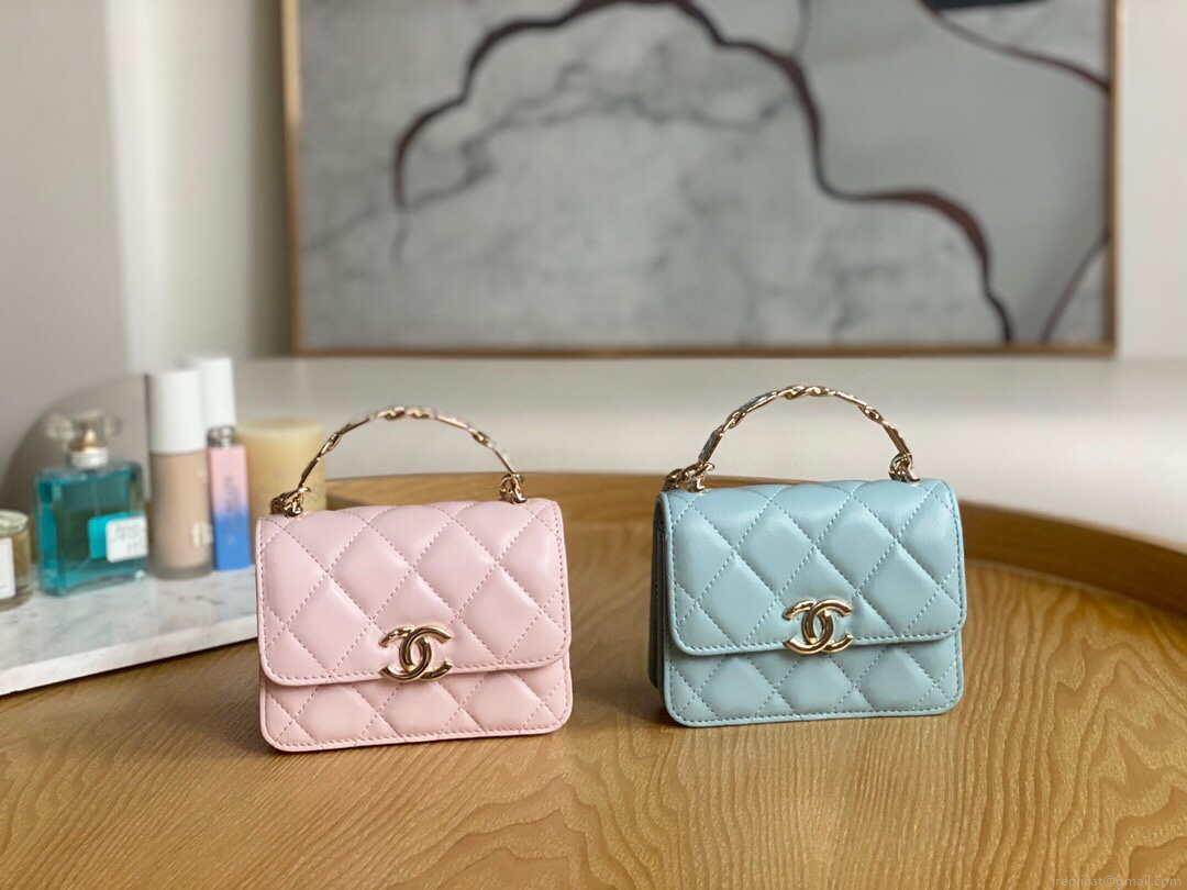 Chanel A81197 Mini Flap Lambskin Enamel & Gold-Tone Metal Light Blue