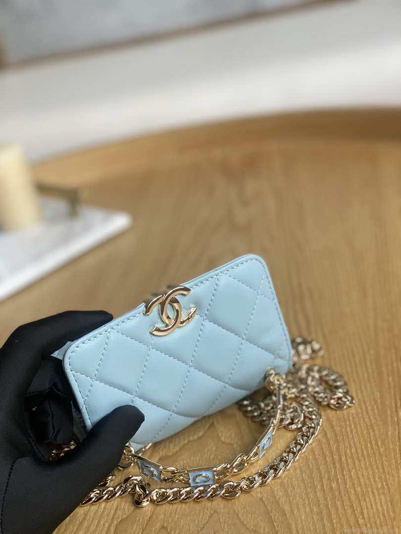 Chanel A81197 Mini Flap Lambskin Enamel & Gold-Tone Metal Light Blue