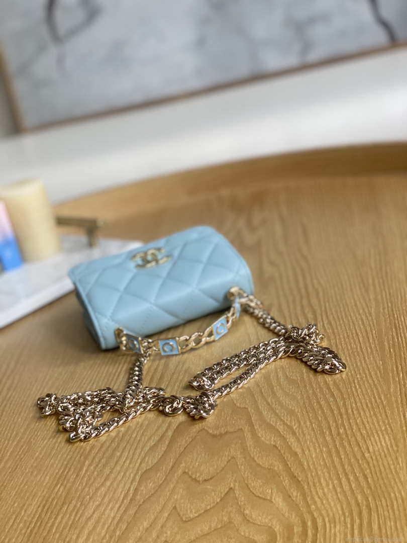 Chanel A81197 Mini Flap Lambskin Enamel & Gold-Tone Metal Light Blue