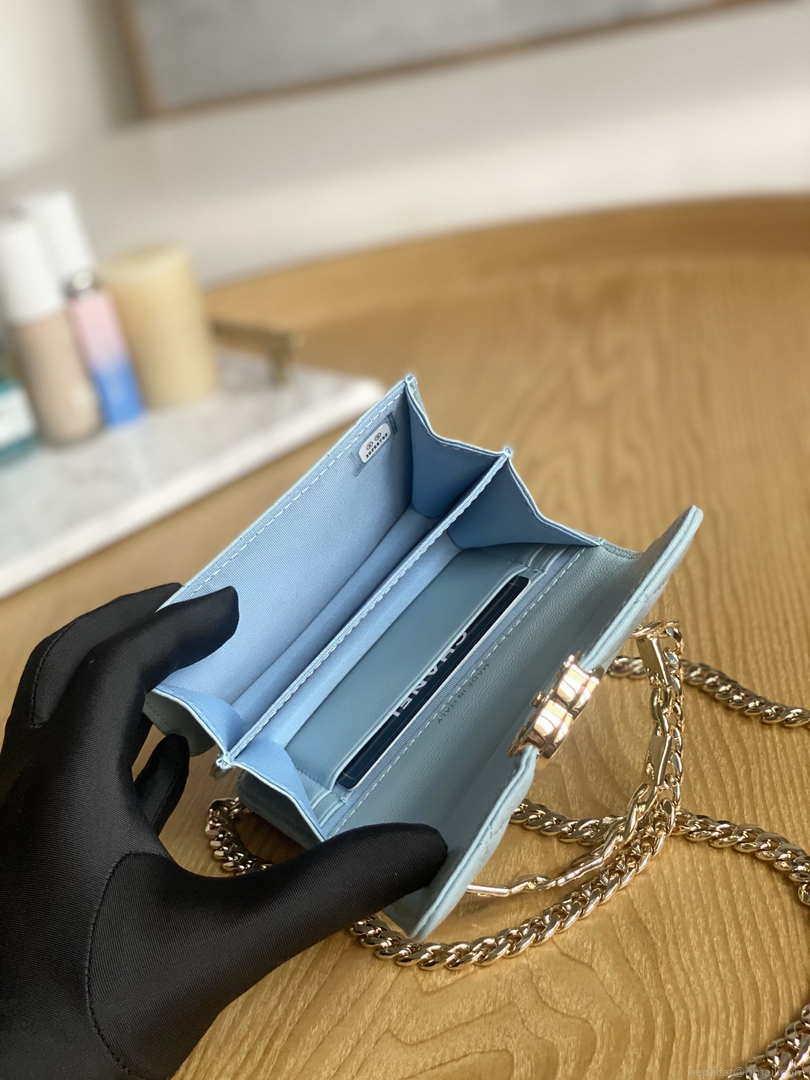 Chanel A81197 Mini Flap Lambskin Enamel & Gold-Tone Metal Light Blue