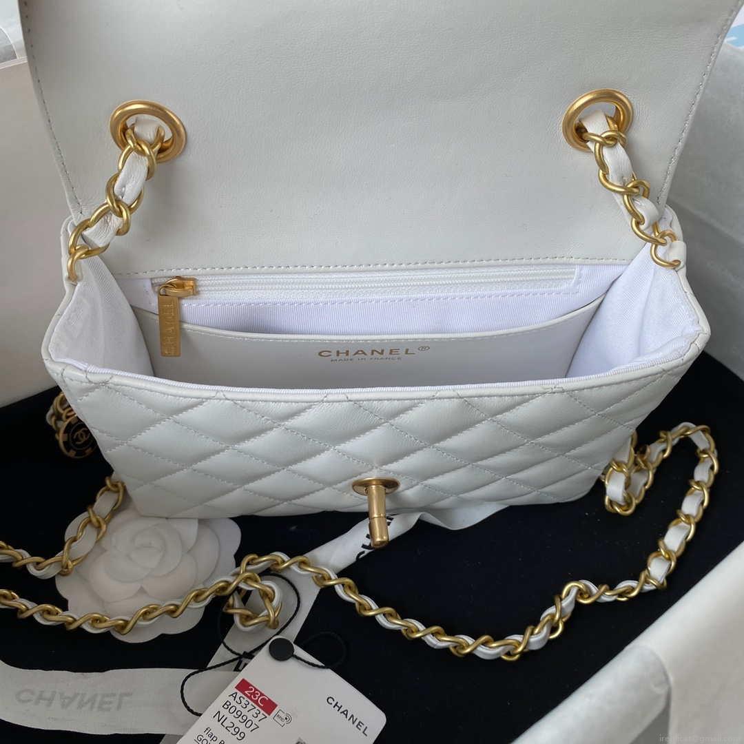 Chanel AS3737 Mini Flap Bag Lambskin Enamel & Gold-Tone Metal White
