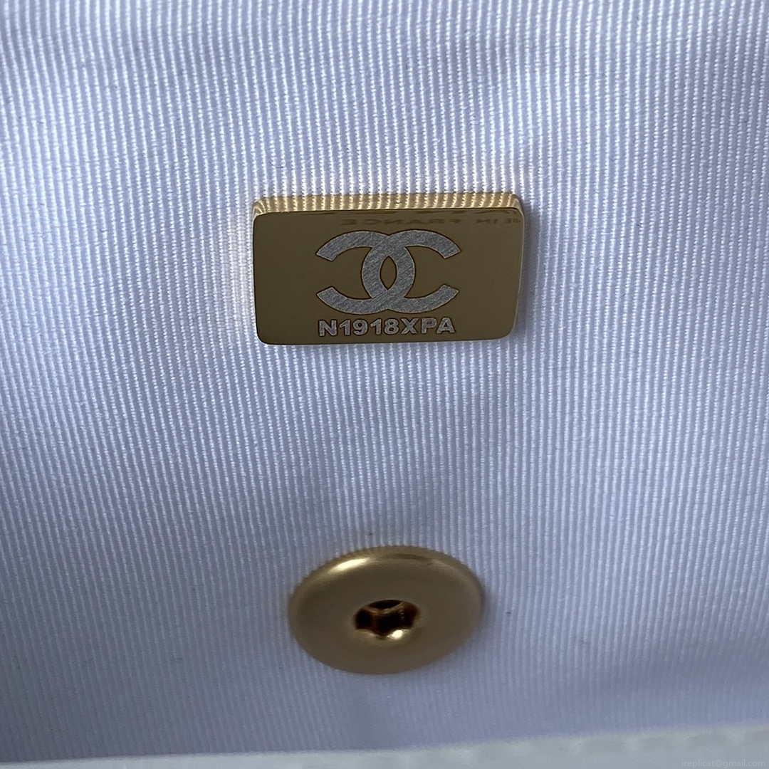Chanel AS3737 Mini Flap Bag Lambskin Enamel & Gold-Tone Metal White