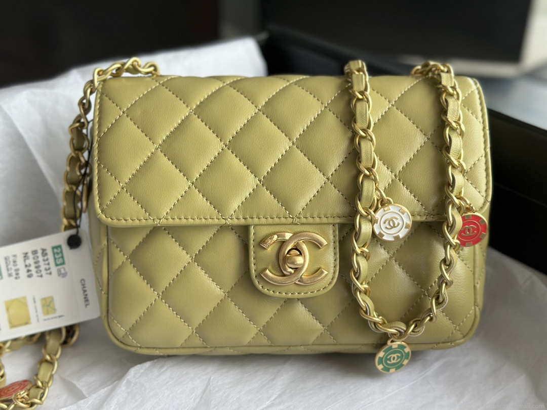Chanel AS3737 Mini Flap Bag Lambskin Enamel & Gold-Tone Metal Yellow