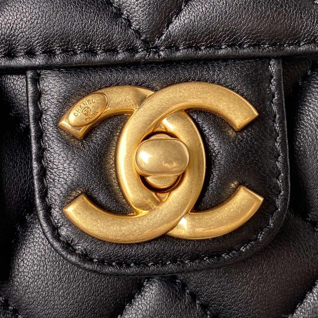 Chanel AS3738 Mini Flap Bag Lambskin Enamel & Gold-Tone Metal Black