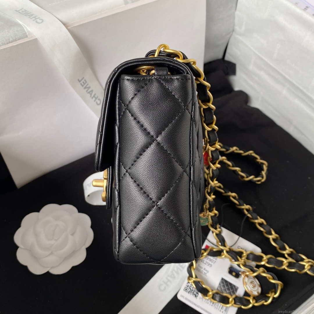 Chanel AS3738 Mini Flap Bag Lambskin Enamel & Gold-Tone Metal Black