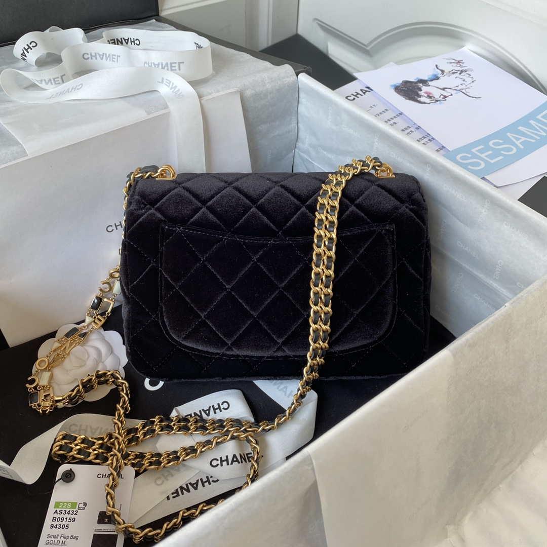 Chanel AS3432 Small Flap Bag Velvet Enamel & Gold-Tone Metal Black