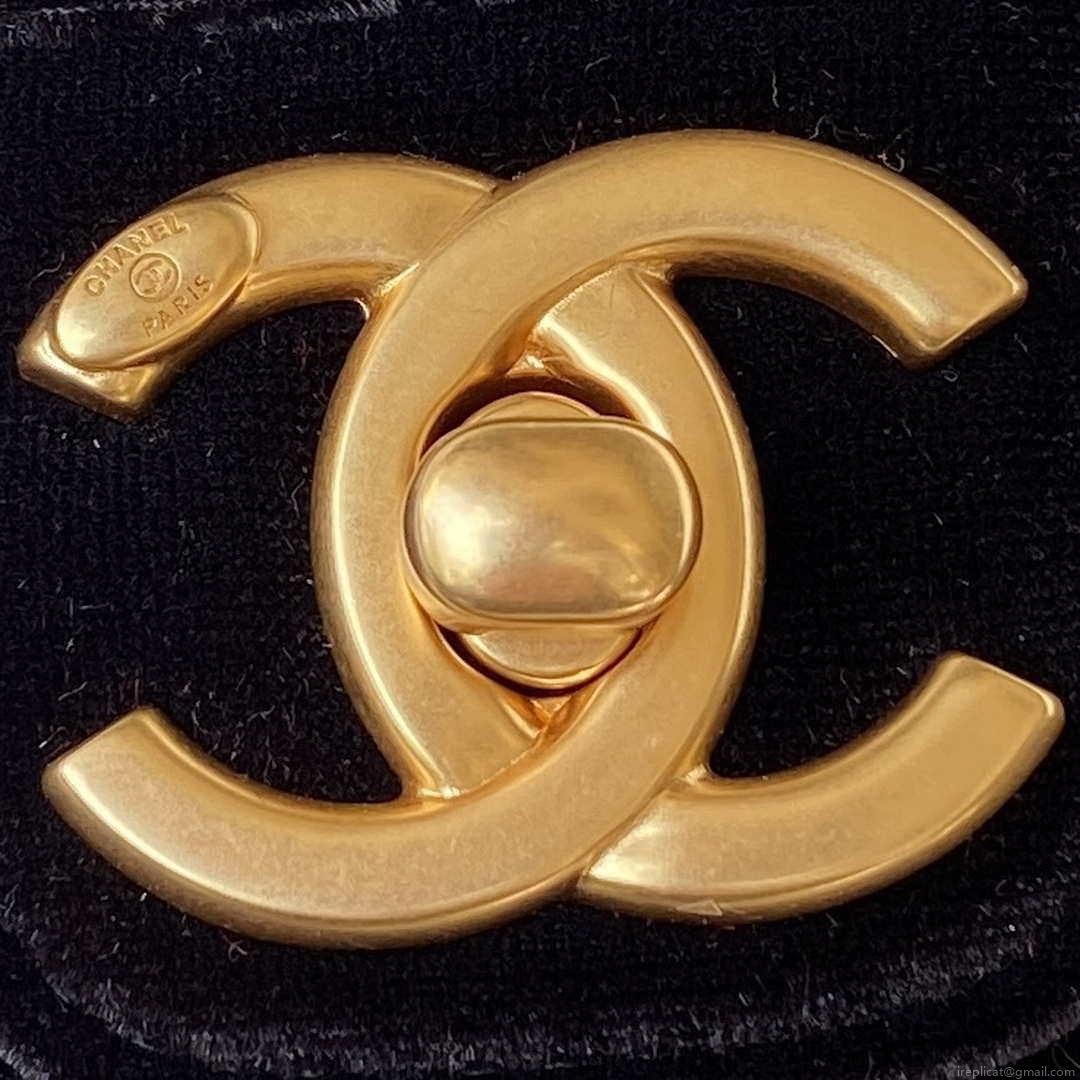 Chanel AS3432 Small Flap Bag Velvet Enamel & Gold-Tone Metal Black