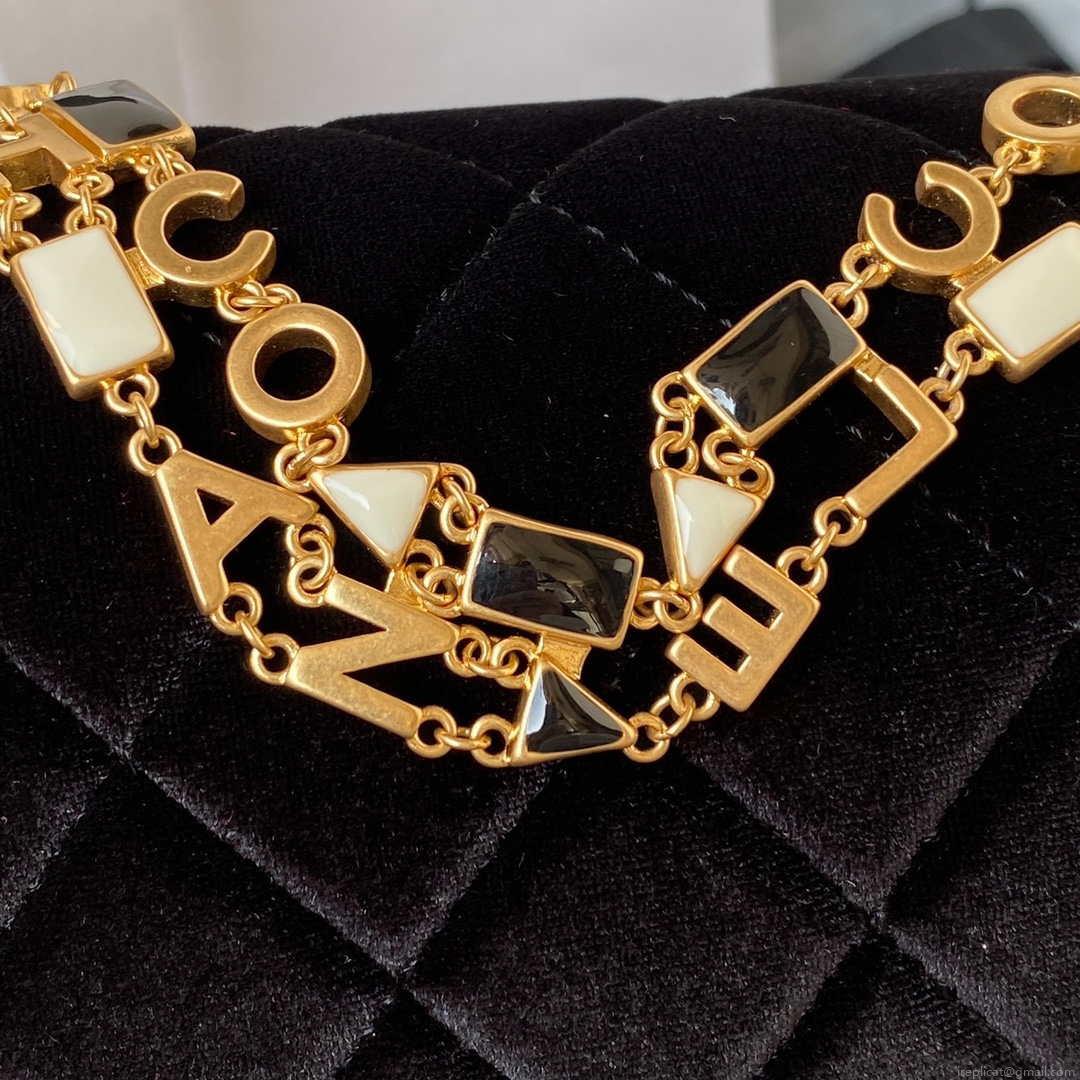 Chanel AS3432 Small Flap Bag Velvet Enamel & Gold-Tone Metal Black