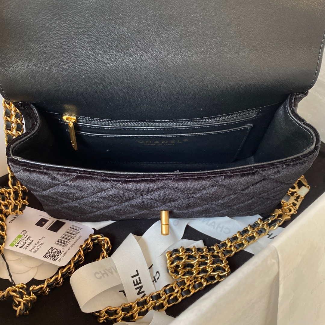 Chanel AS3432 Small Flap Bag Velvet Enamel & Gold-Tone Metal Black