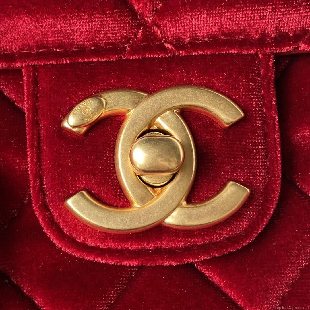 Chanel AS3432 Small Flap Bag Velvet Enamel & Gold-Tone Metal Wine Red