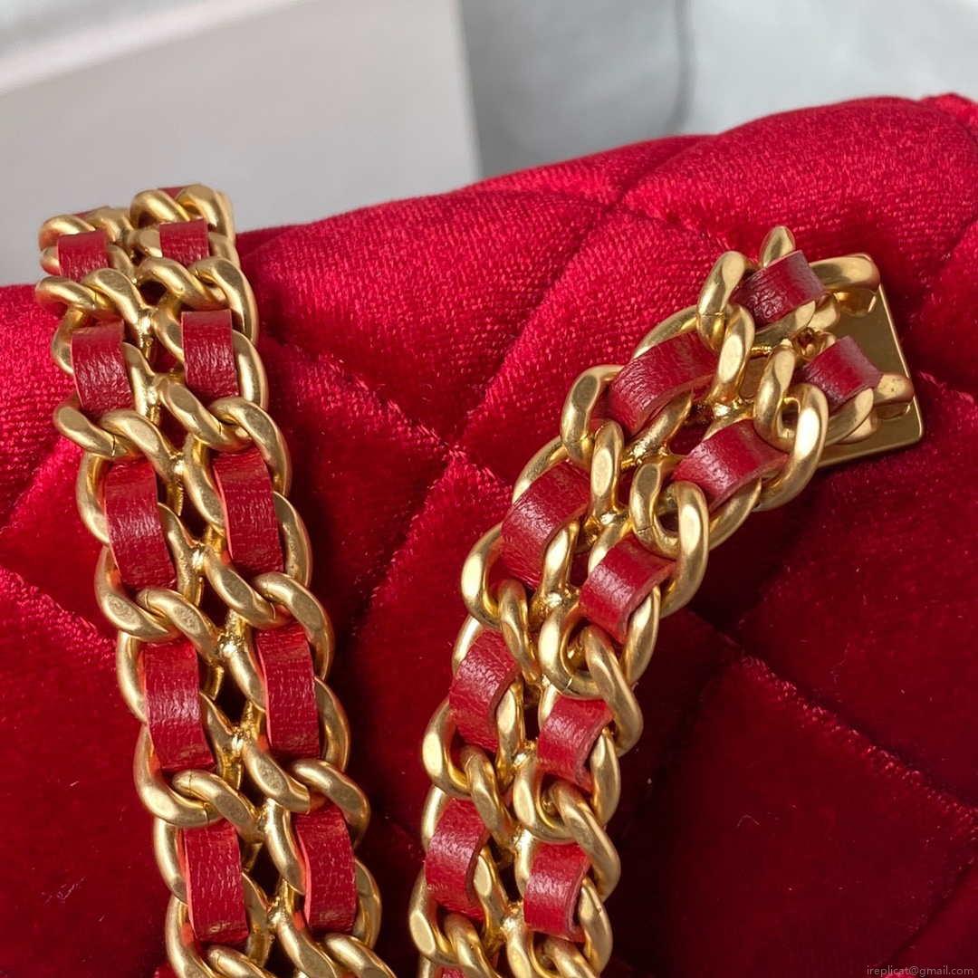 Chanel AS3432 Small Flap Bag Velvet Enamel & Gold-Tone Metal Wine Red