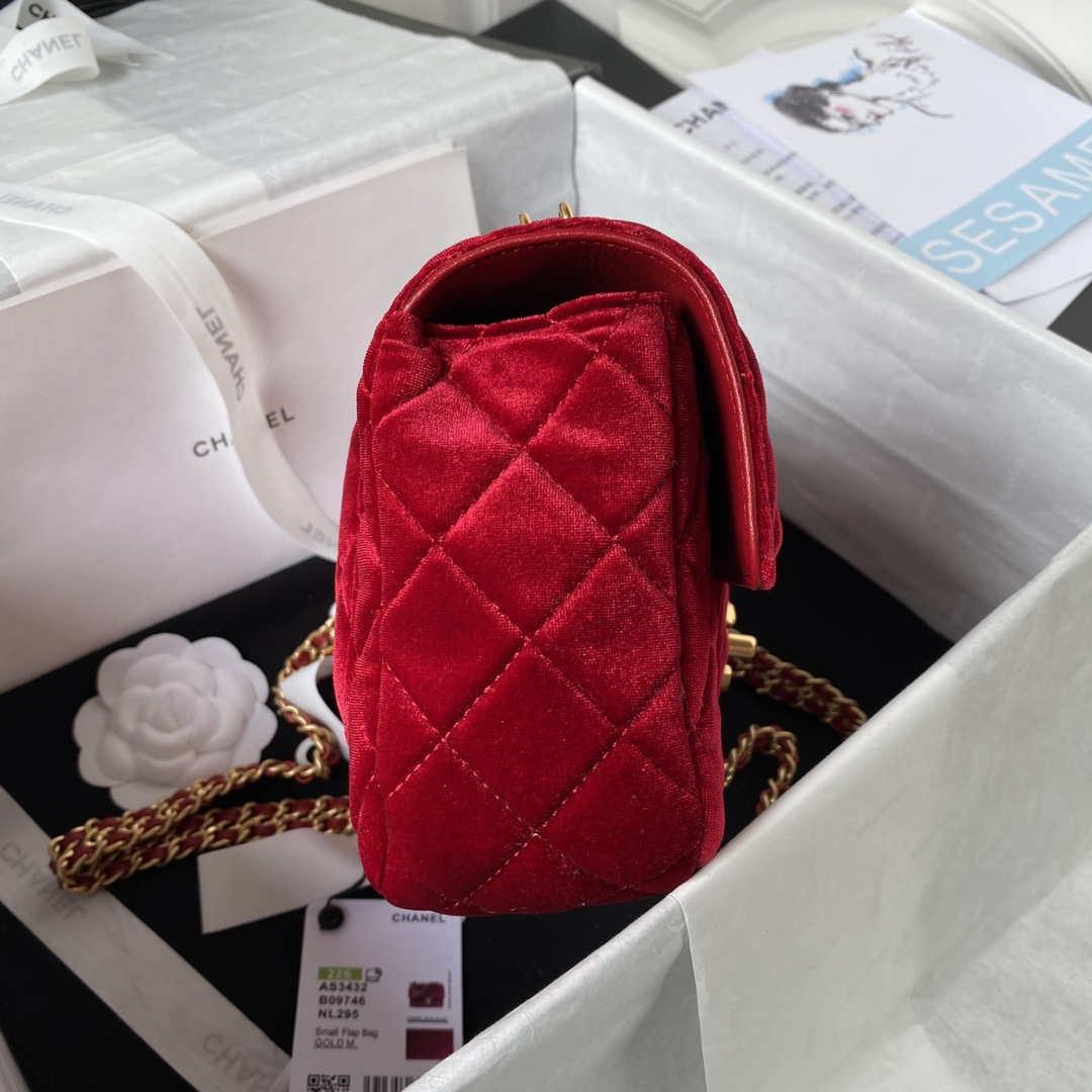 Chanel AS3432 Small Flap Bag Velvet Enamel & Gold-Tone Metal Wine Red