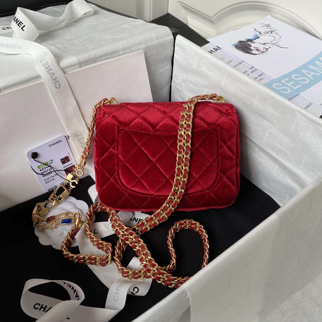 Chanel AS3442 Mini Flap Bag Velvet Enamel & Gold-Tone Metal Wine Red