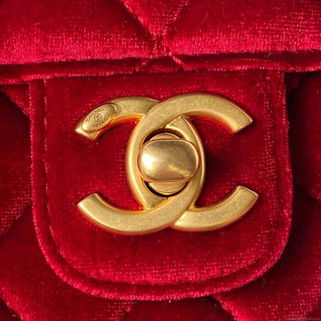 Chanel AS3442 Mini Flap Bag Velvet Enamel & Gold-Tone Metal Wine Red