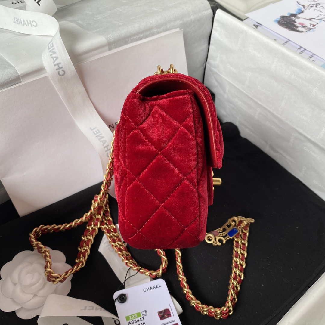 Chanel AS3442 Mini Flap Bag Velvet Enamel & Gold-Tone Metal Wine Red
