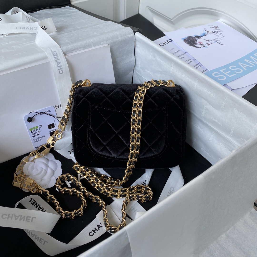 Chanel AS3442 Mini Flap Bag Velvet Enamel & Gold-Tone Metal Black
