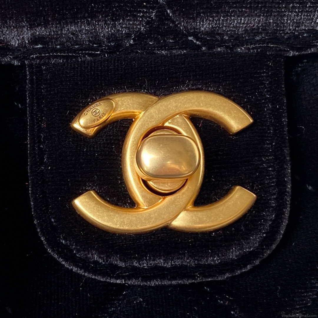 Chanel AS3442 Mini Flap Bag Velvet Enamel & Gold-Tone Metal Black