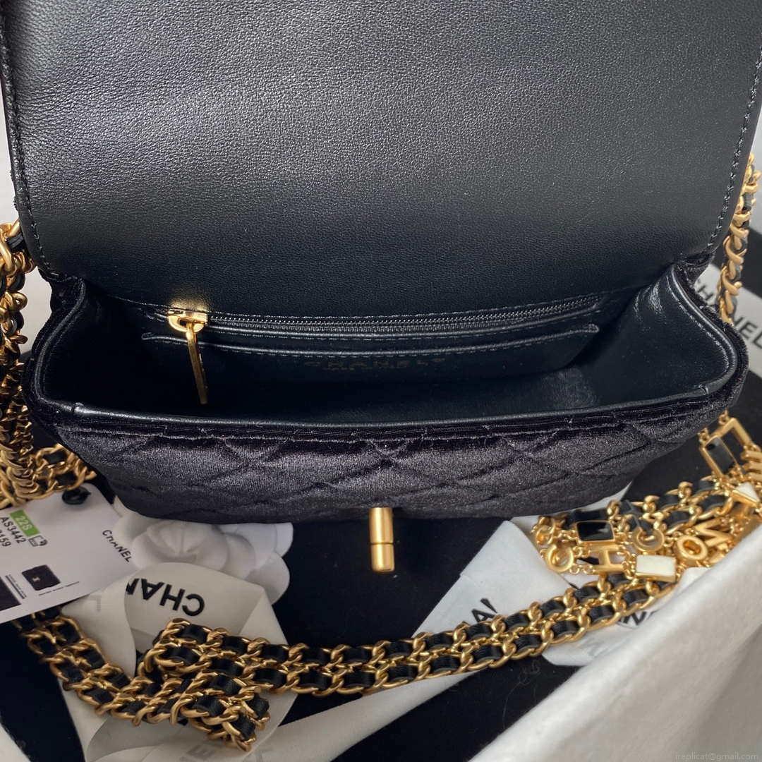 Chanel AS3442 Mini Flap Bag Velvet Enamel & Gold-Tone Metal Black