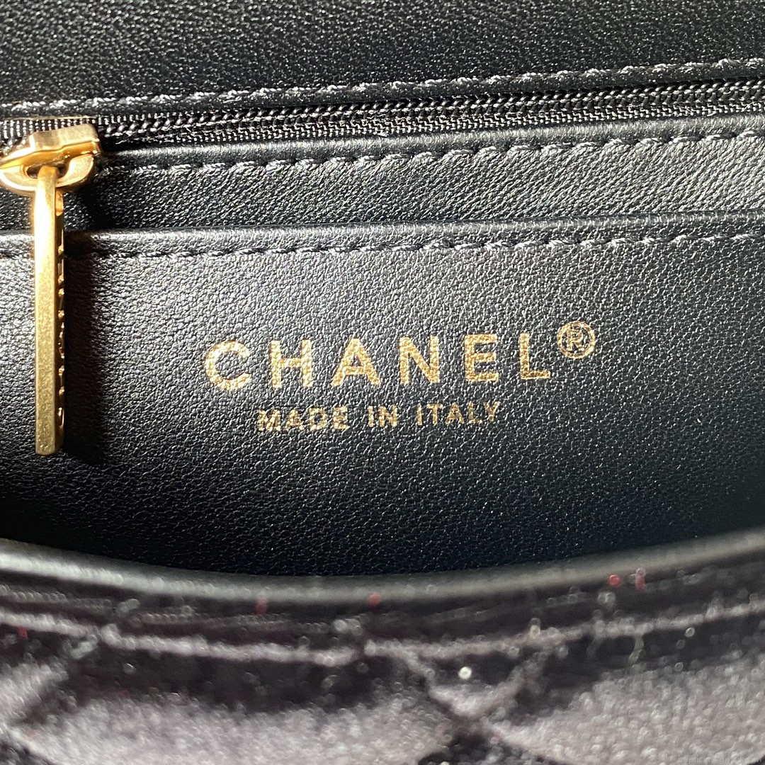 Chanel AS3442 Mini Flap Bag Velvet Enamel & Gold-Tone Metal Black
