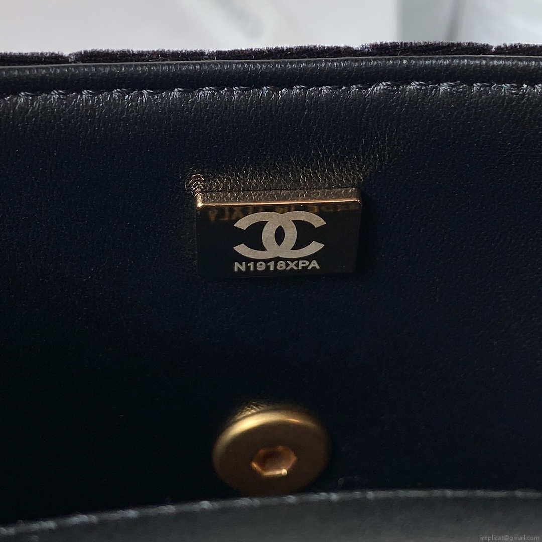 Chanel AS3442 Mini Flap Bag Velvet Enamel & Gold-Tone Metal Black