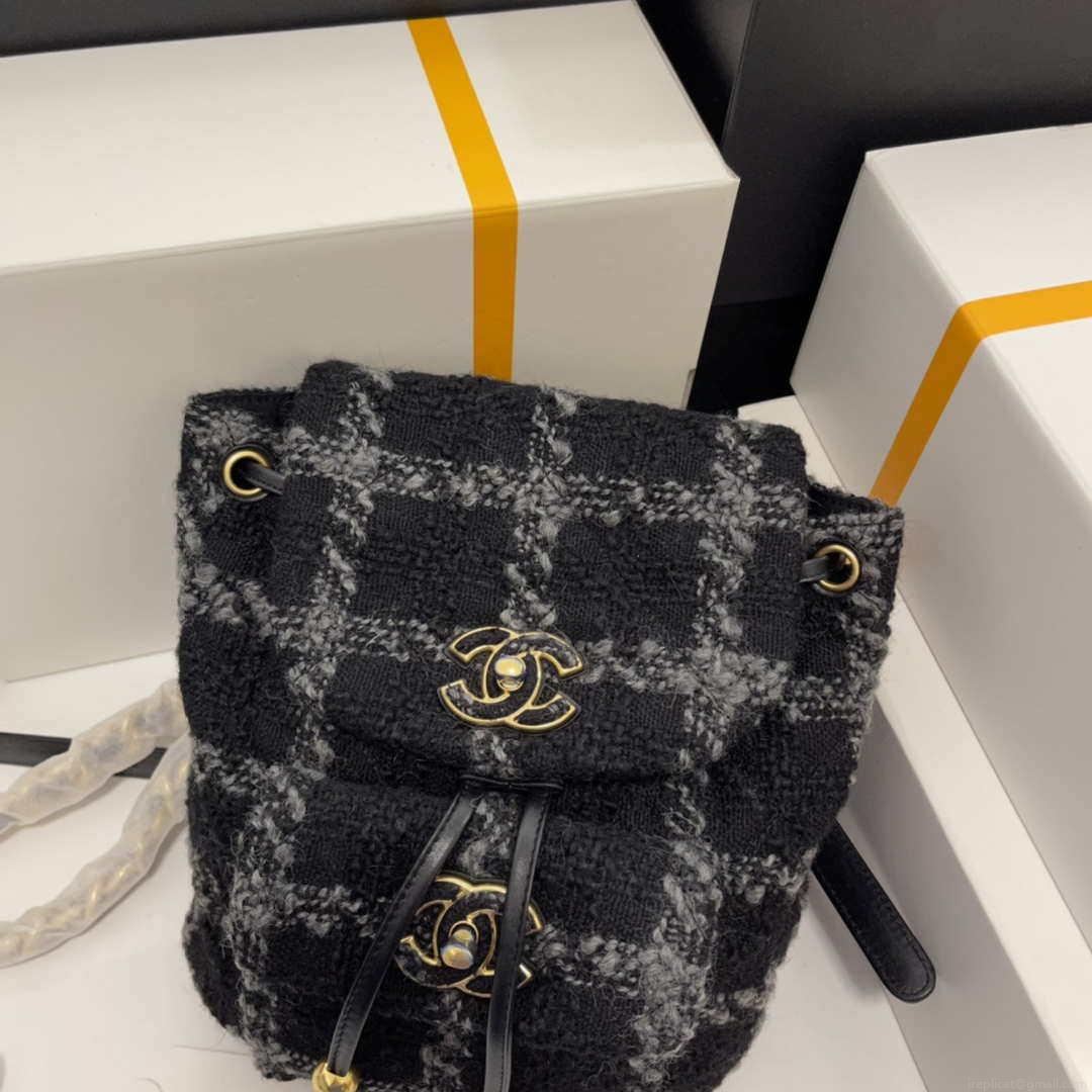 Chanel AS3615 Backpack Wool Tweed & Gold-Tone Metal Black & Gray