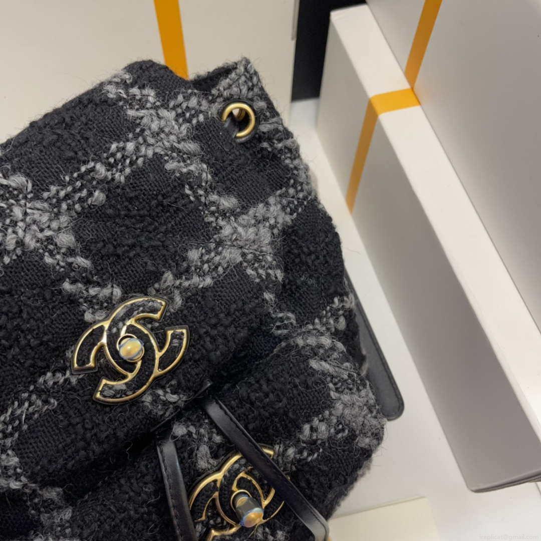 Chanel AS3615 Backpack Wool Tweed & Gold-Tone Metal Black & Gray