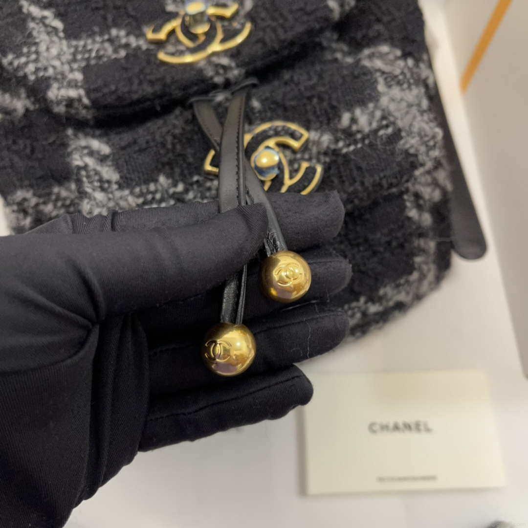 Chanel AS3615 Backpack Wool Tweed & Gold-Tone Metal Black & Gray