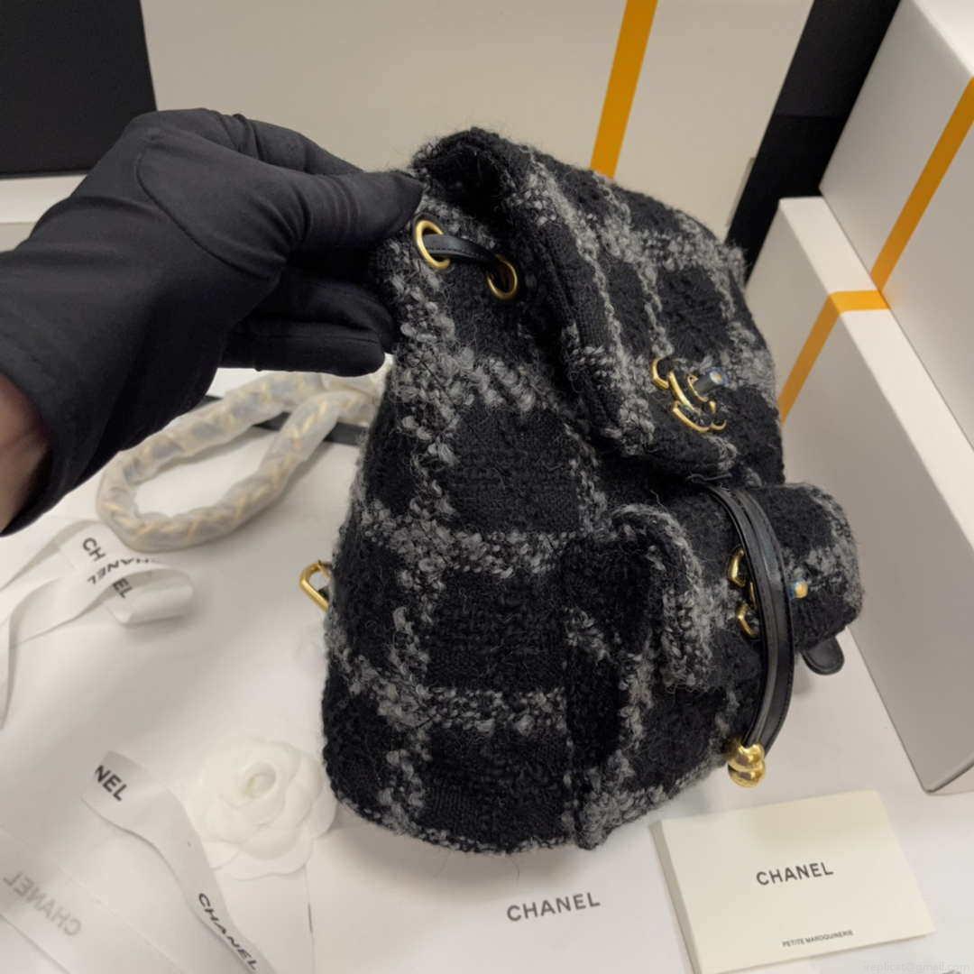 Chanel AS3615 Backpack Wool Tweed & Gold-Tone Metal Black & Gray