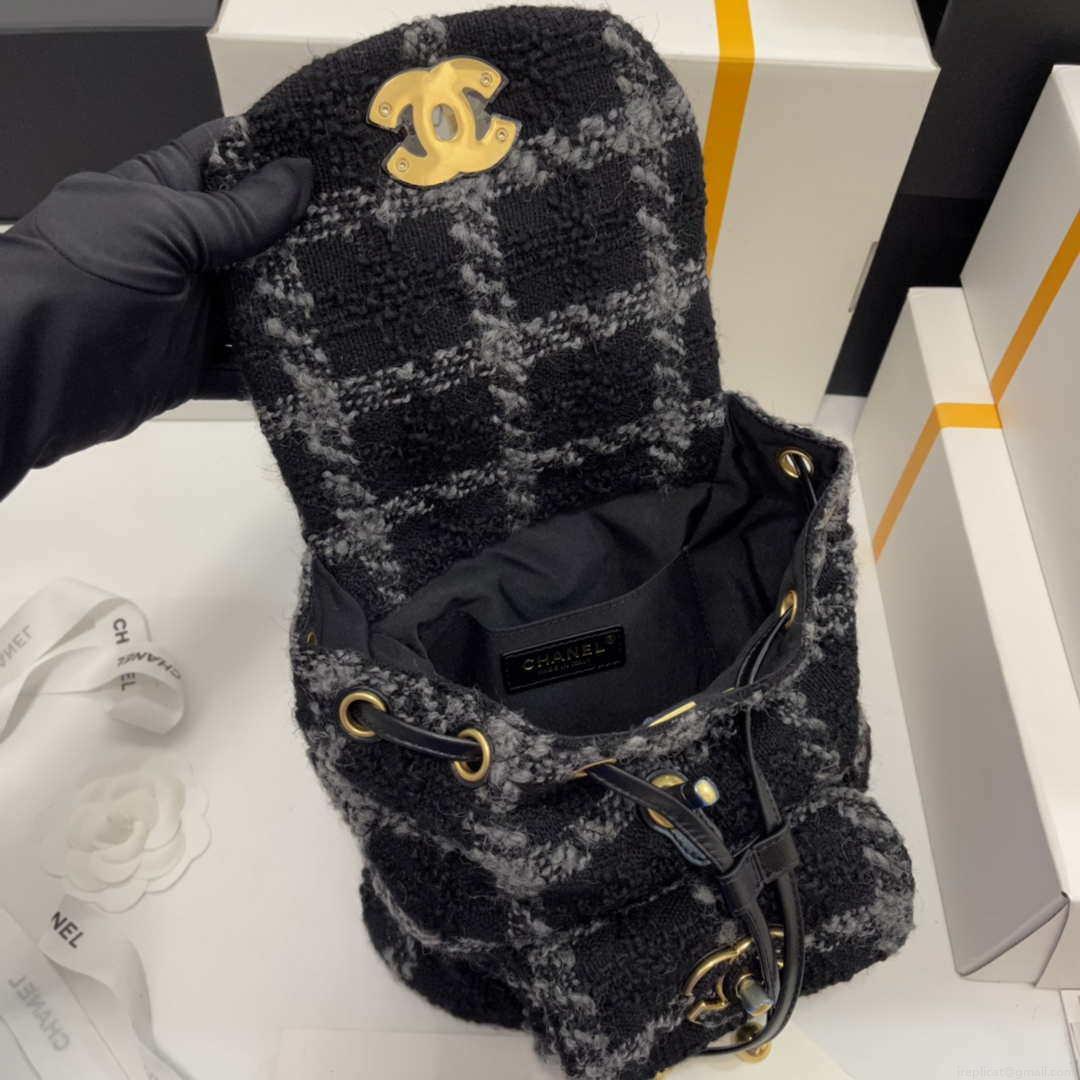 Chanel AS3615 Backpack Wool Tweed & Gold-Tone Metal Black & Gray